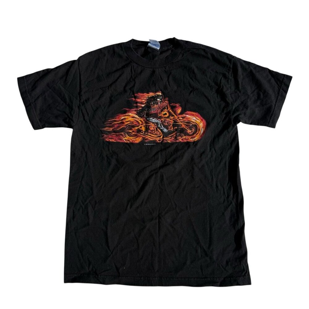 2006 Good Sports Inc Biker Shirt Fire Flames Skeleton Motorcycle Skull Size M